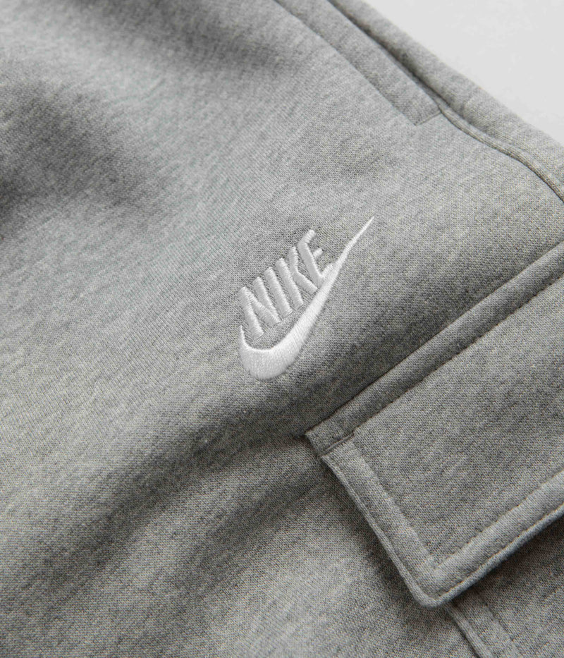 Nike Club Fleece Cargo Joggers in Dark Grey Heather and Matte Silver / White