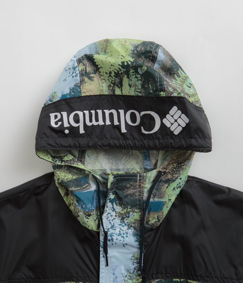 Columbia Challenger Windbreaker Jacket in Napa Green Chasing Falls Print and Black