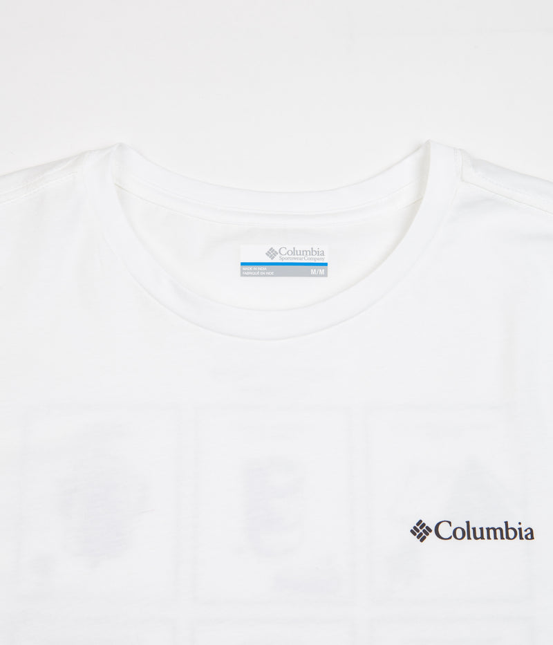 Columbia Rapid Ridge Back Graphic T-Shirt in White and Campsite Icons Graphic