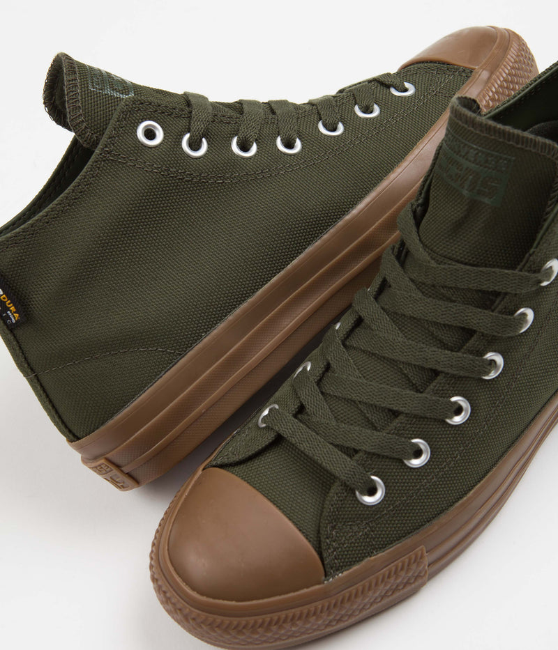 Converse CTAS Pro Cordura Canvas Mid Shoes in Cargo Khaki and Egret / Dark Gum
