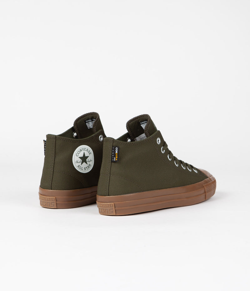Converse CTAS Pro Cordura Canvas Mid Shoes in Cargo Khaki and Egret / Dark Gum