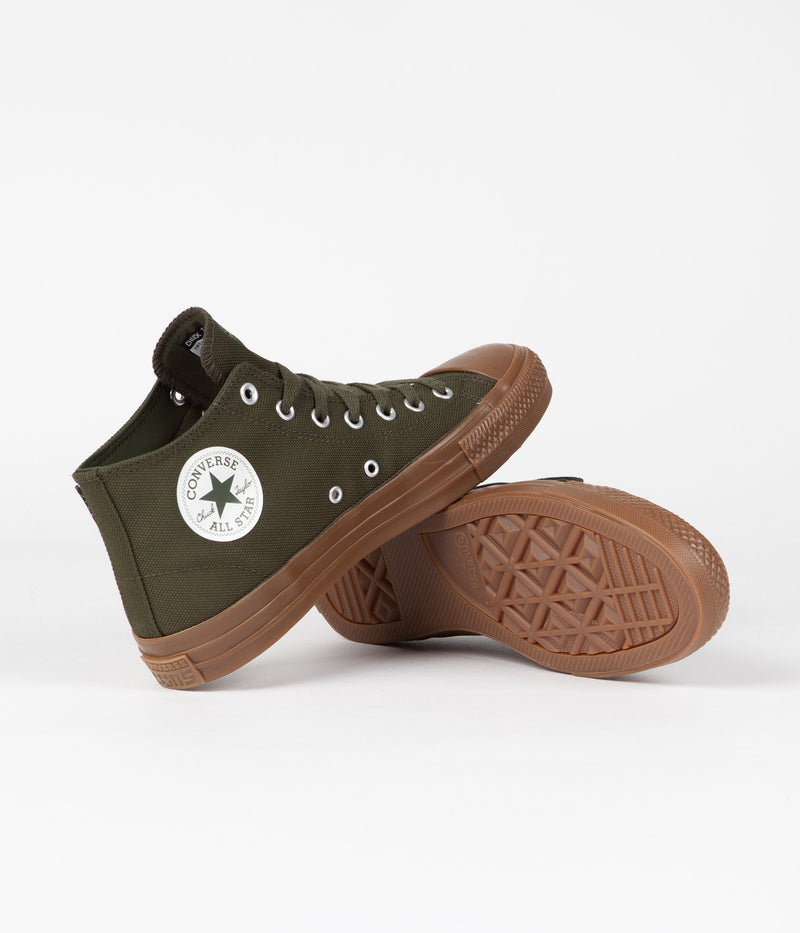 Converse CTAS Pro Cordura Canvas Mid Shoes in Cargo Khaki and Egret / Dark Gum