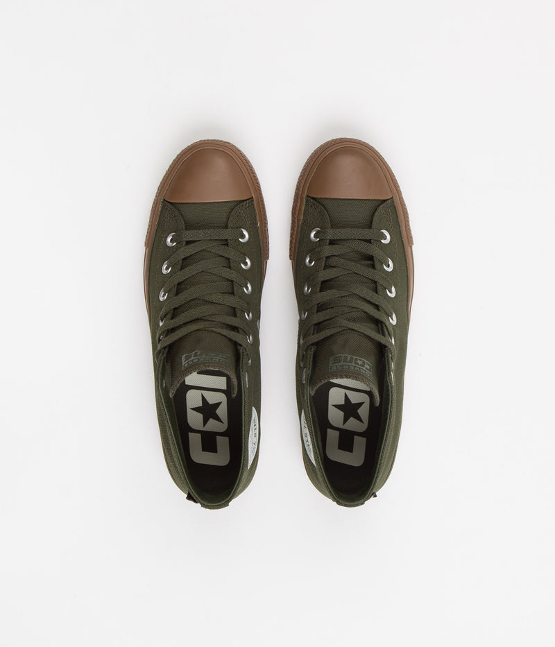 Converse CTAS Pro Cordura Canvas Mid Shoes in Cargo Khaki and Egret / Dark Gum