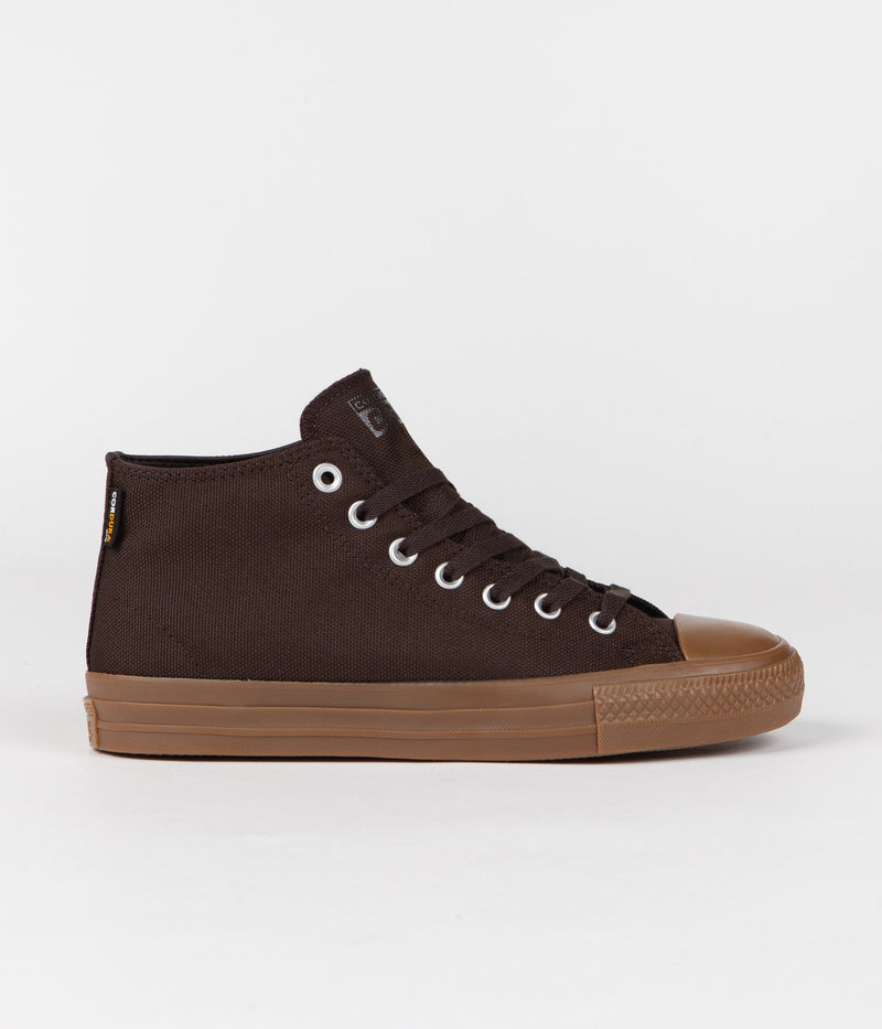 Converse CTAS Pro Cordura Canvas Mid Shoes in Velvet Brown and Egret / Dark Gum