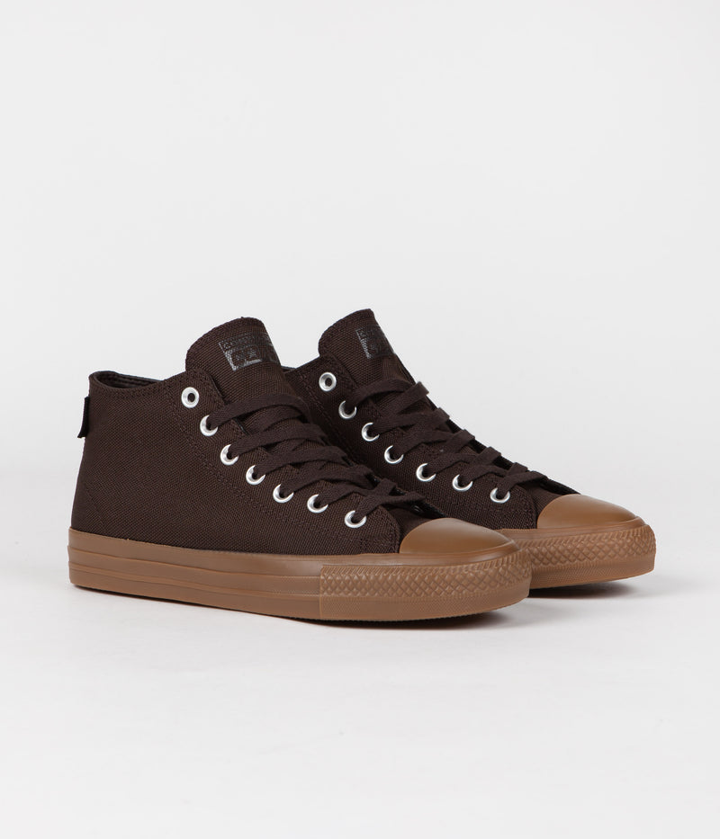 Converse CTAS Pro Cordura Canvas Mid Shoes in Velvet Brown and Egret / Dark Gum