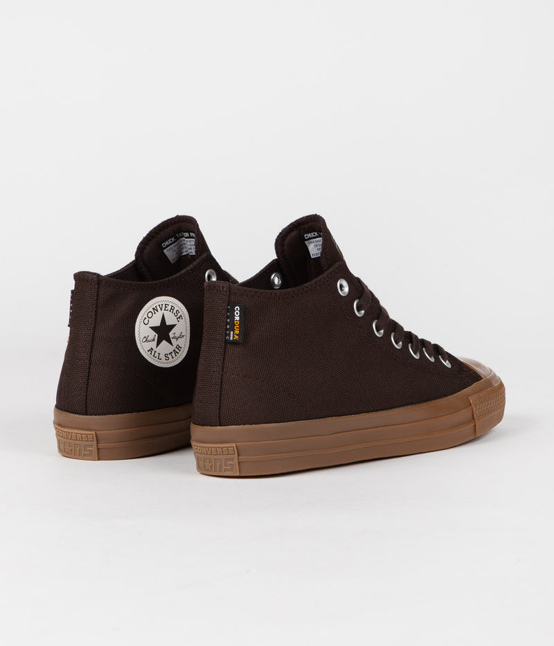 Converse CTAS Pro Cordura Canvas Mid Shoes in Velvet Brown and Egret / Dark Gum