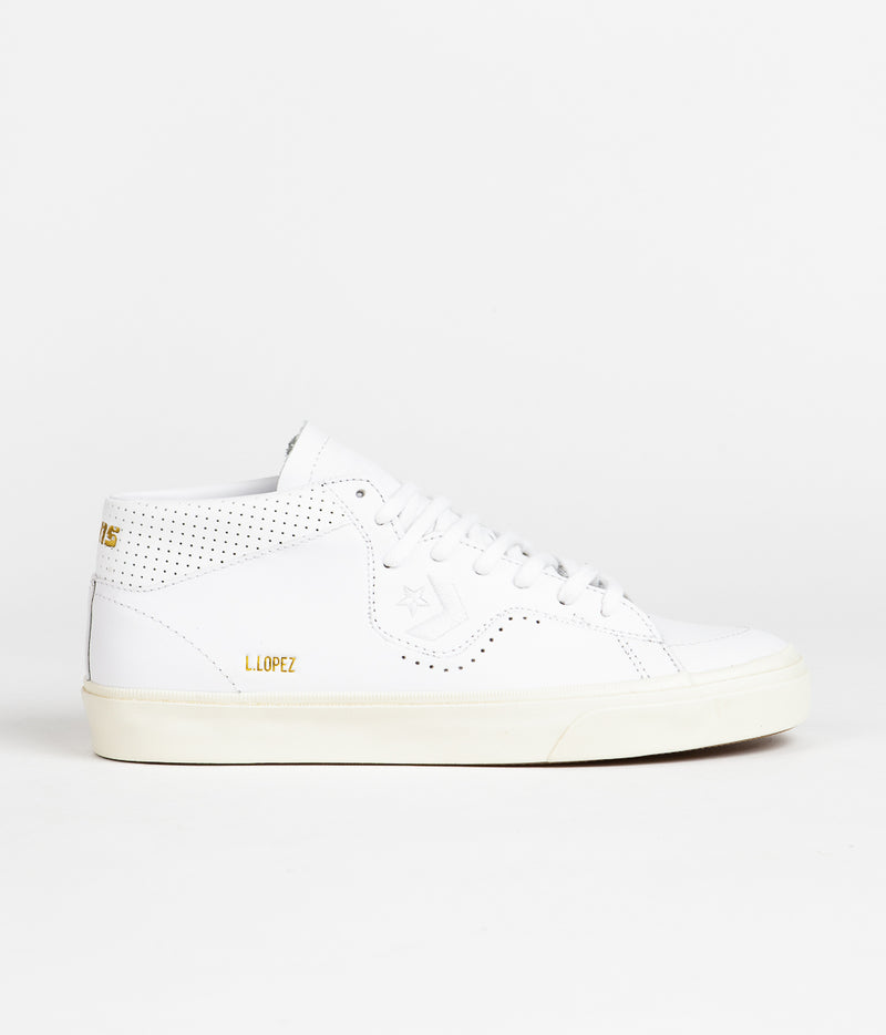 Converse Louie Lopez Pro Mono Leather Shoes in White and White / Egret