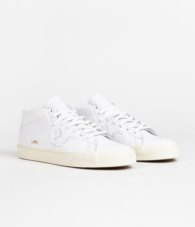 Converse Louie Lopez Pro Mono Leather Shoes in White and White / Egret
