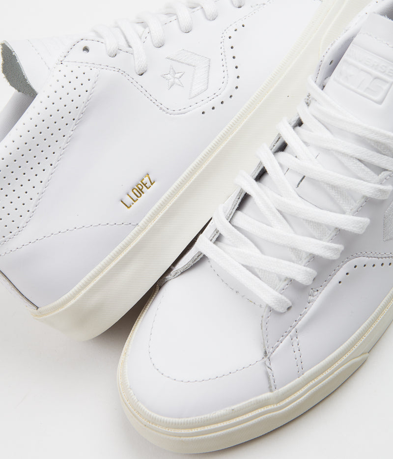 Converse Louie Lopez Pro Mono Leather Shoes in White and White / Egret