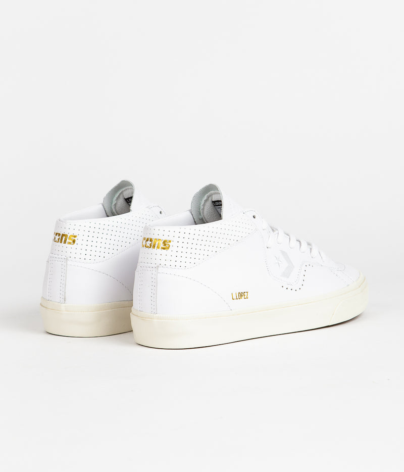 Converse Louie Lopez Pro Mono Leather Shoes in White and White / Egret