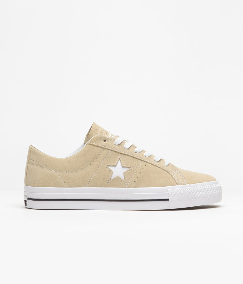 Converse One Star Pro Classic Suede Ox Shoes in Oat Milk and White / Black
