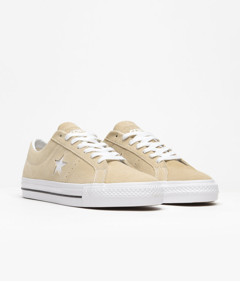 Converse One Star Pro Classic Suede Ox Shoes in Oat Milk and White / Black