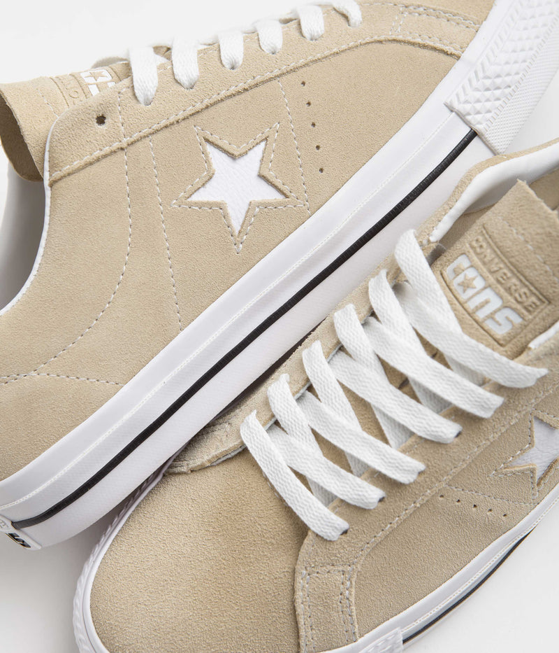 Converse One Star Pro Classic Suede Ox Shoes in Oat Milk and White / Black