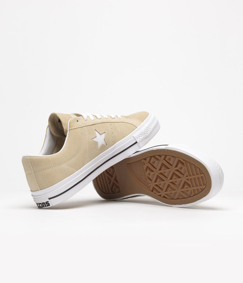 Converse One Star Pro Classic Suede Ox Shoes in Oat Milk and White / Black