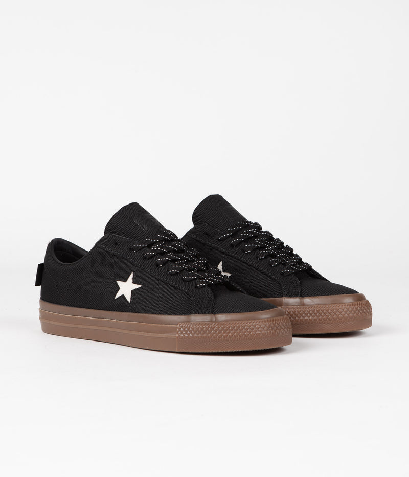 Converse One Star Pro Cordura Canvas Ox Shoes in Black and White / Dark Gum