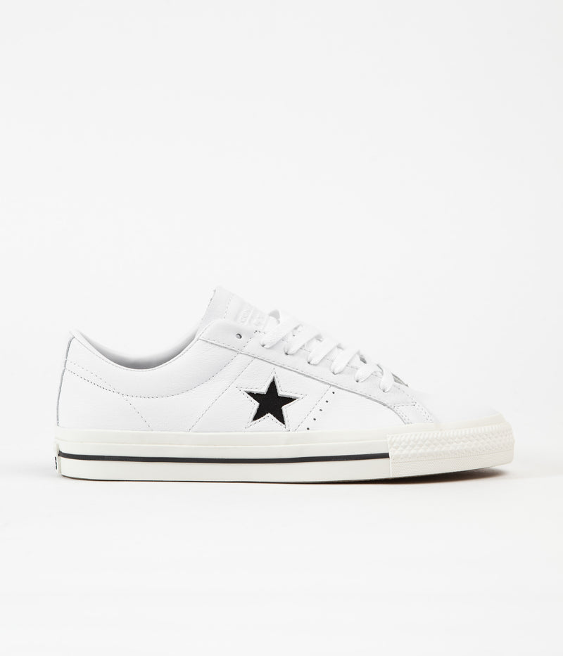Converse One Star Pro Ox Leather Shoes in White and Black / Egret