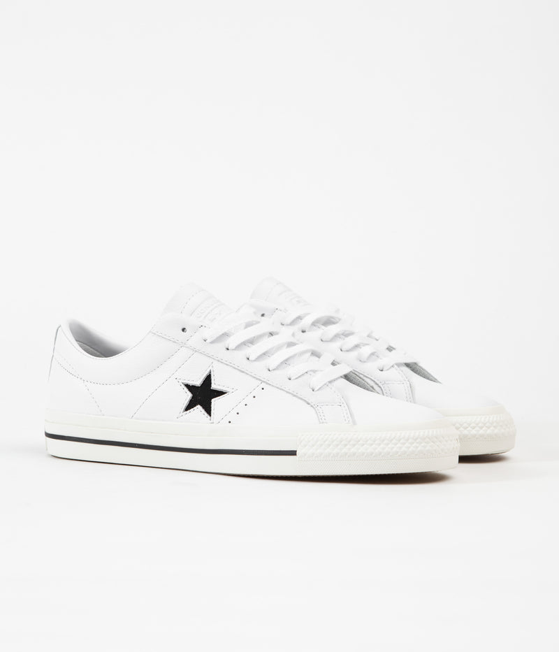 Converse One Star Pro Ox Leather Shoes in White and Black / Egret