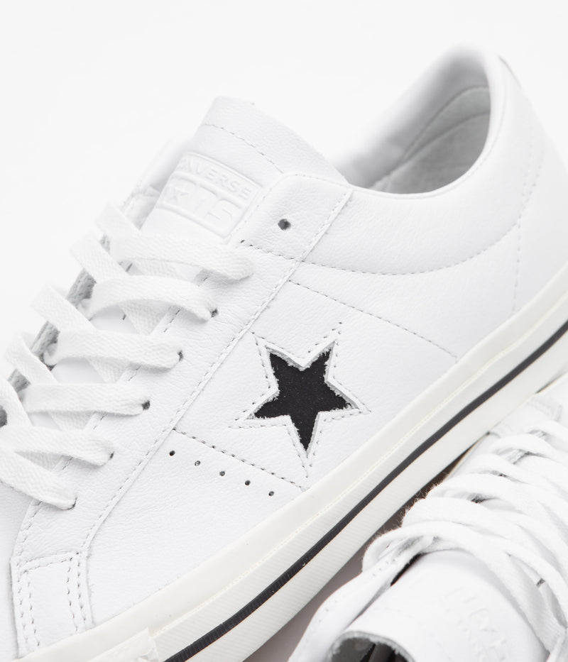 Converse One Star Pro Ox Leather Shoes in White and Black / Egret