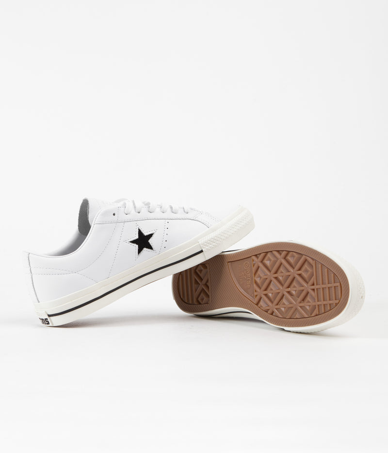 Converse One Star Pro Ox Leather Shoes in White and Black / Egret