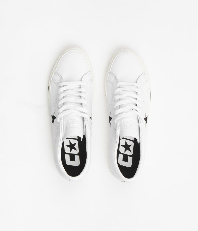 Converse One Star Pro Ox Leather Shoes in White and Black / Egret