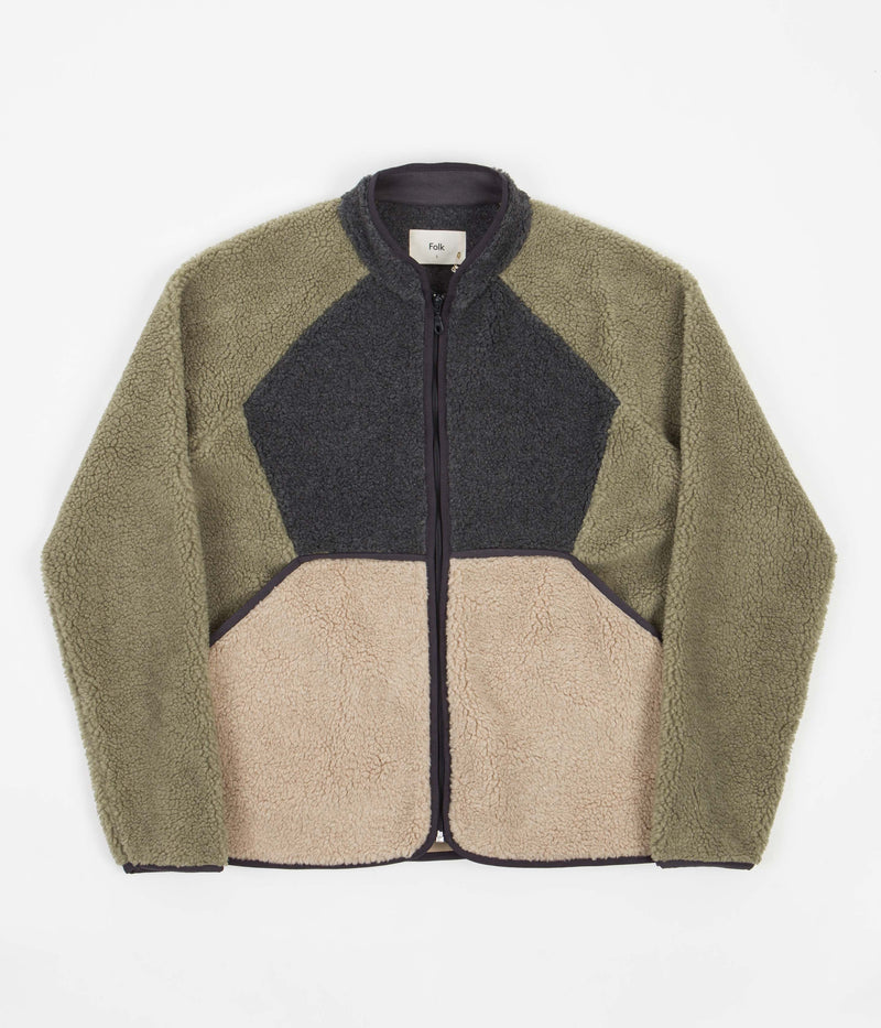 Folk Puzzle Zip Fleece in Mineral Green Mix