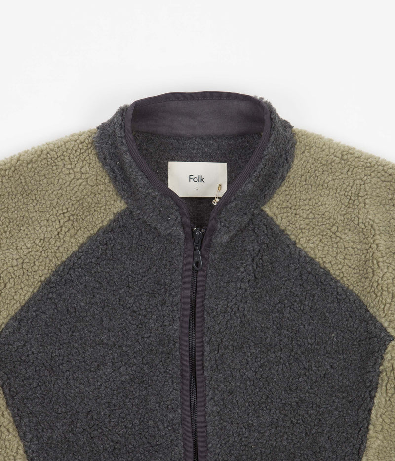 Folk Puzzle Zip Fleece in Mineral Green Mix