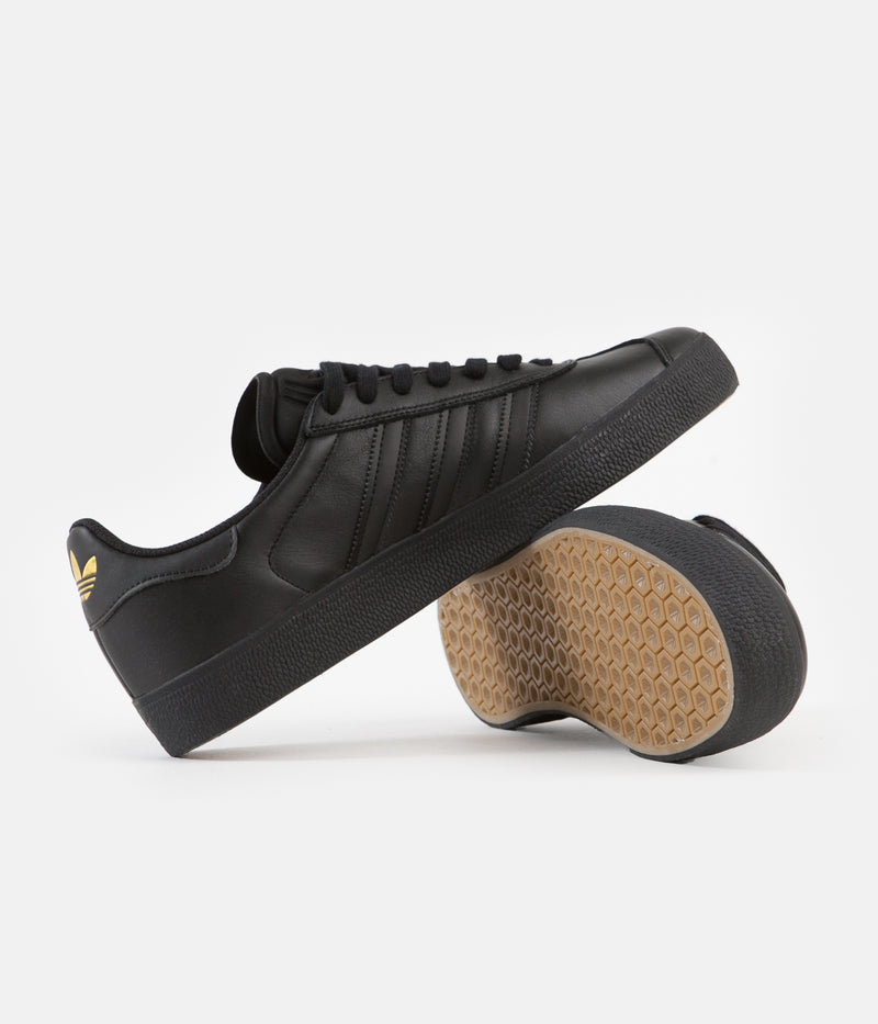Adidas Gazelle ADV Shoes in Core Black and Core Black / Gold Metallic