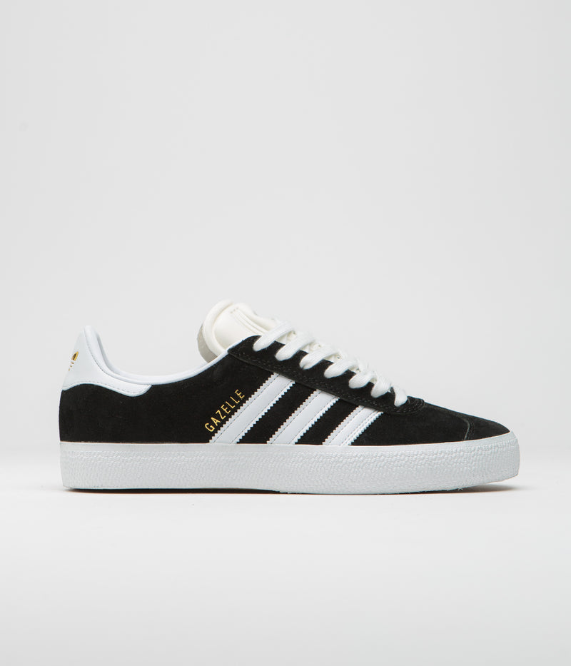 Adidas Gazelle Adv Shoes in Core Black and White / Gold Metallic