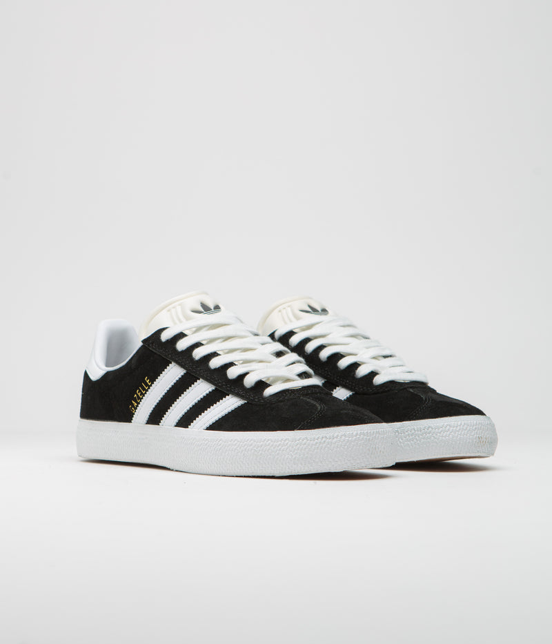 Adidas Gazelle Adv Shoes in Core Black and White / Gold Metallic