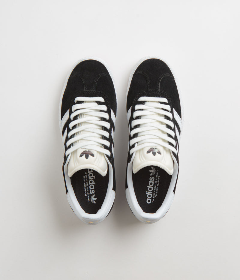 Adidas Gazelle Adv Shoes in Core Black and White / Gold Metallic