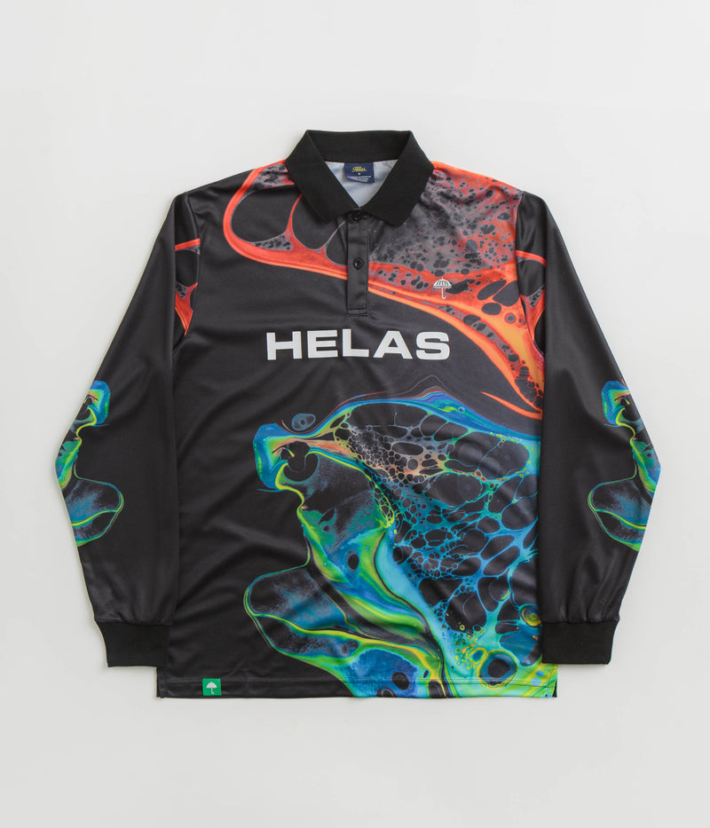 Helas Liquid Long Sleeve Polo Shirt in Black