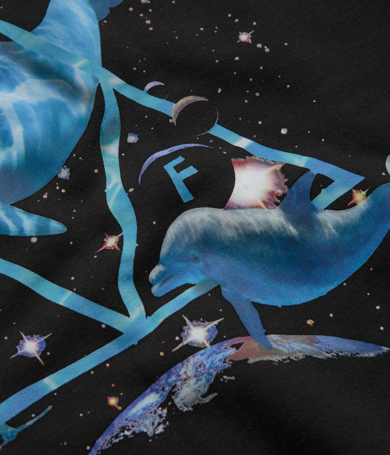 HUF Space Dolphins Wash Crewneck Sweatshirt in Black