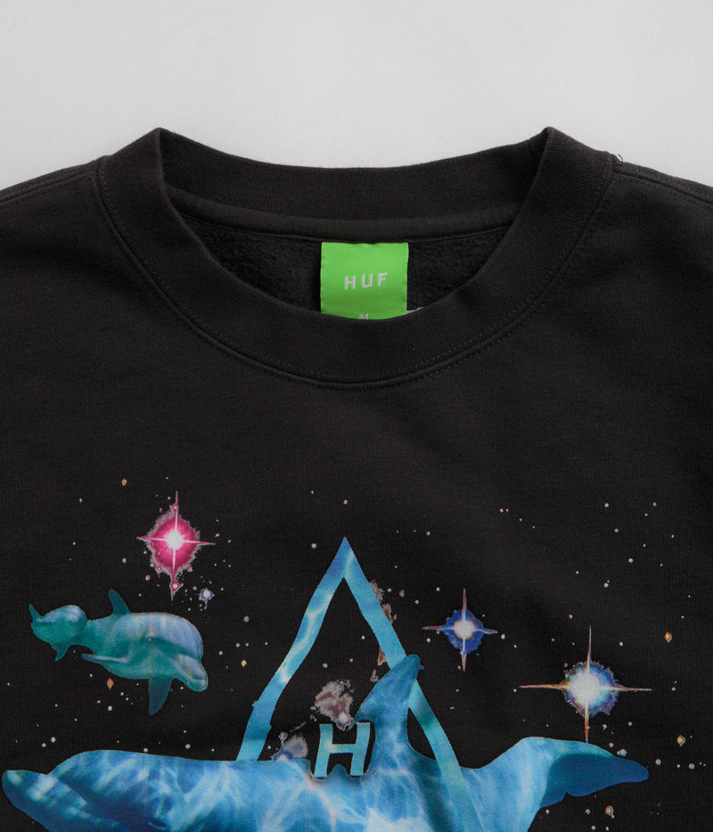 HUF Space Dolphins Wash Crewneck Sweatshirt in Black