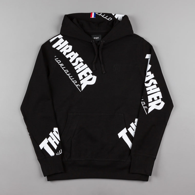 HUF x Thrasher TDS Allover Hooded Sweatshirt in Black