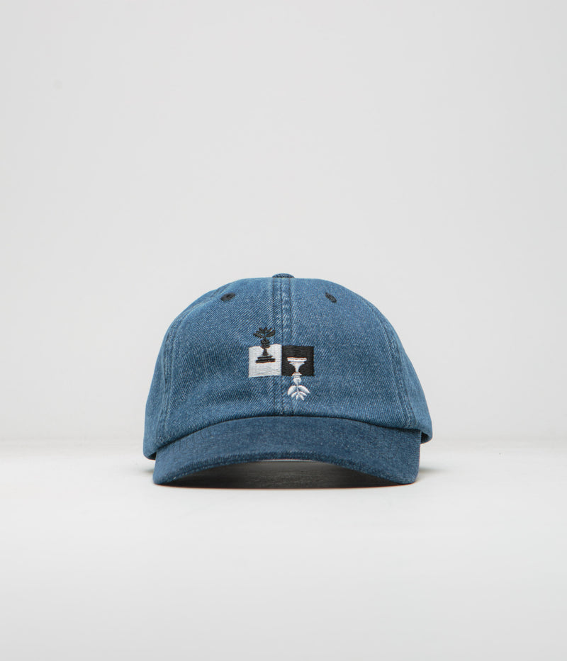 Magenta Chess Dad Cap in Blue Denim