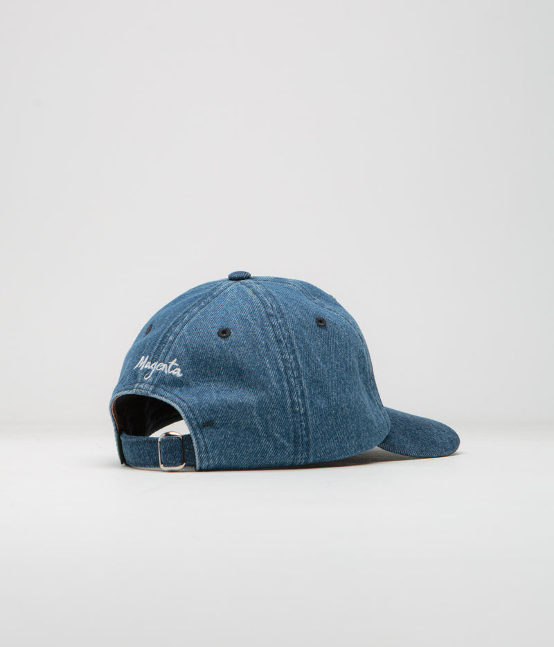 Magenta Chess Dad Cap in Blue Denim