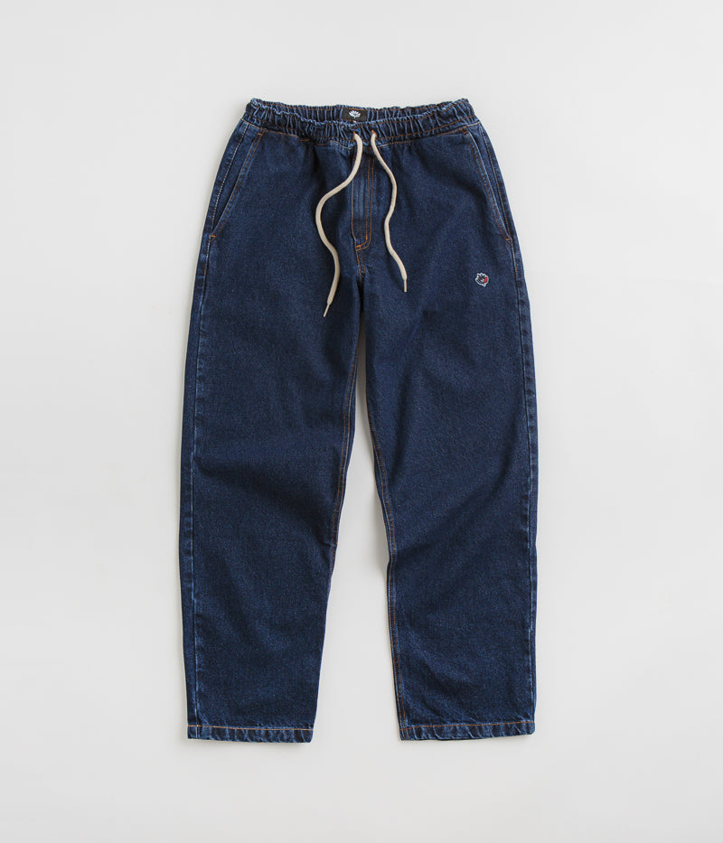 Magenta Loose Pants in Blue Denim