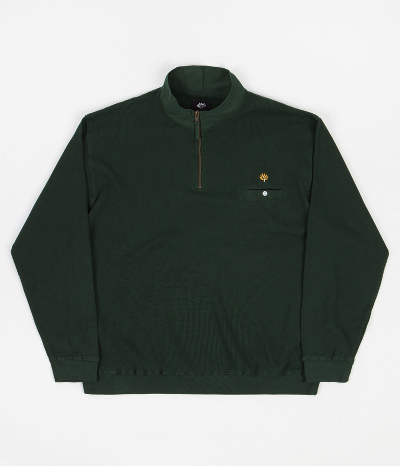 Magenta Waffle Zip Polo Neck Sweatshirt in Green