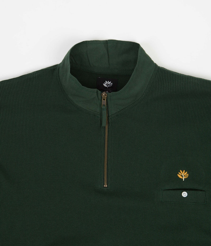 Magenta Waffle Zip Polo Neck Sweatshirt in Green