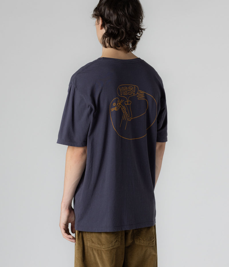 Mollusk Dude Yes T-Shirt in Black Indigo