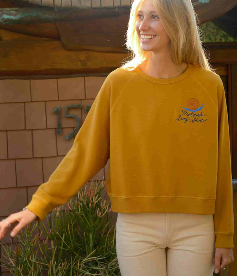 Mollusk Womens Snail Crewneck Sweatshirt in Mustard