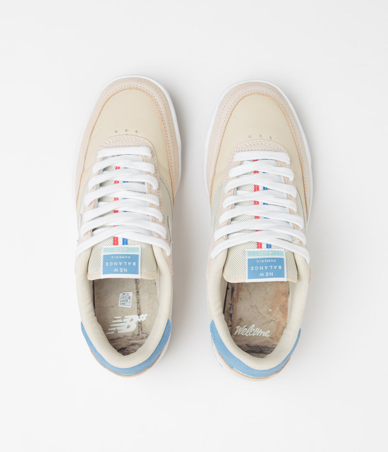 New Balance Numeric x Welcome 440 Shoes in Sea Salt and Red