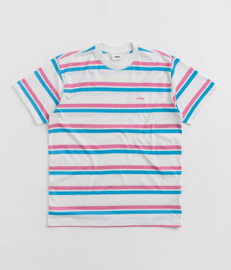 Obey Distance Stripe T-Shirt in White Multi