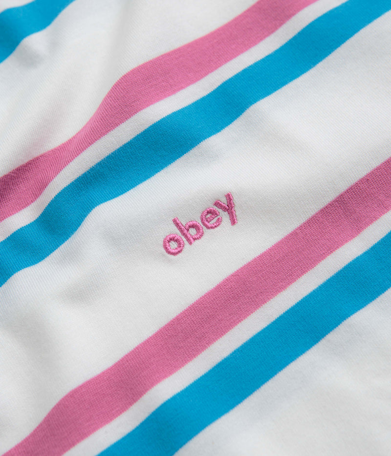 Obey Distance Stripe T-Shirt in White Multi