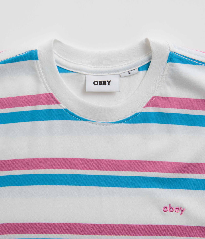 Obey Distance Stripe T-Shirt in White Multi