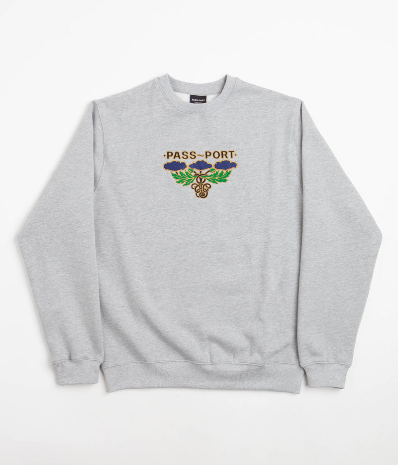 Pass Port Emblem Applique Crewneck Sweatshirt in Ash Heather