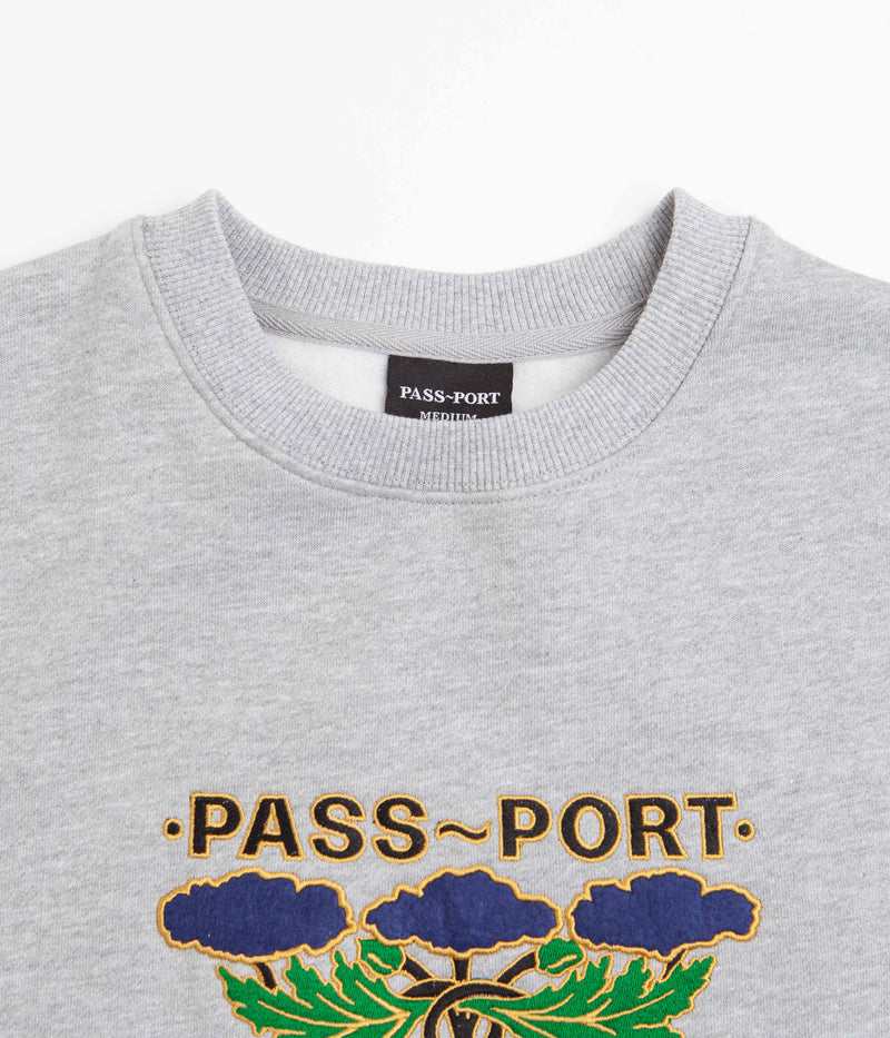 Pass Port Emblem Applique Crewneck Sweatshirt in Ash Heather