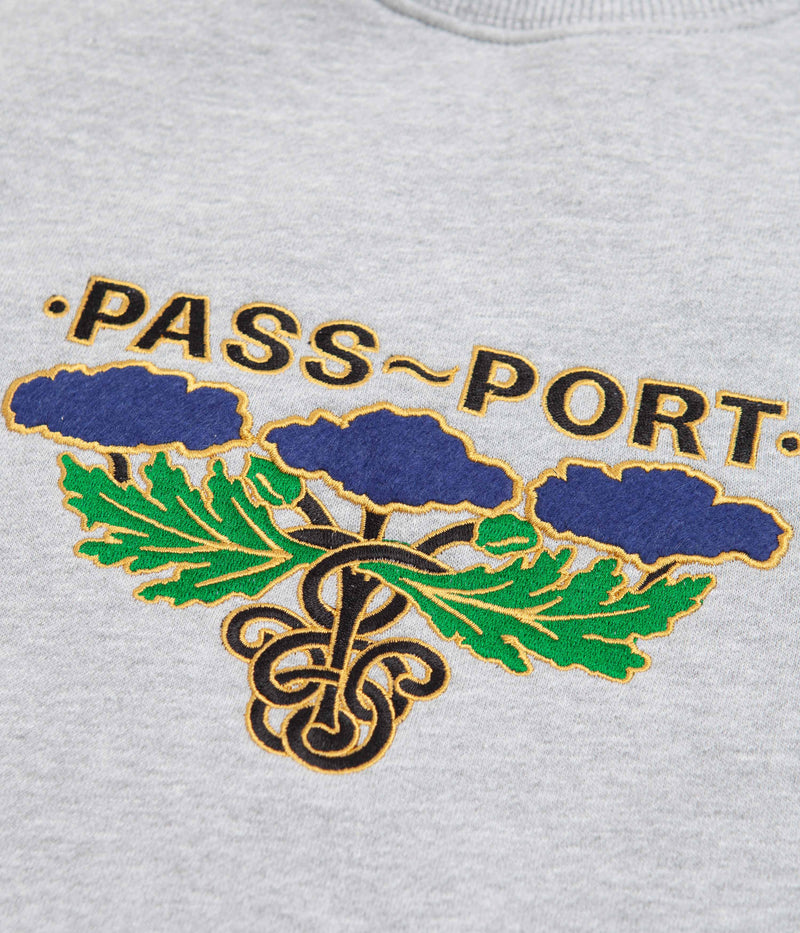 Pass Port Emblem Applique Crewneck Sweatshirt in Ash Heather
