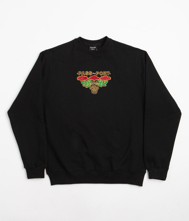 Pass Port Emblem Applique Crewneck Sweatshirt in Black