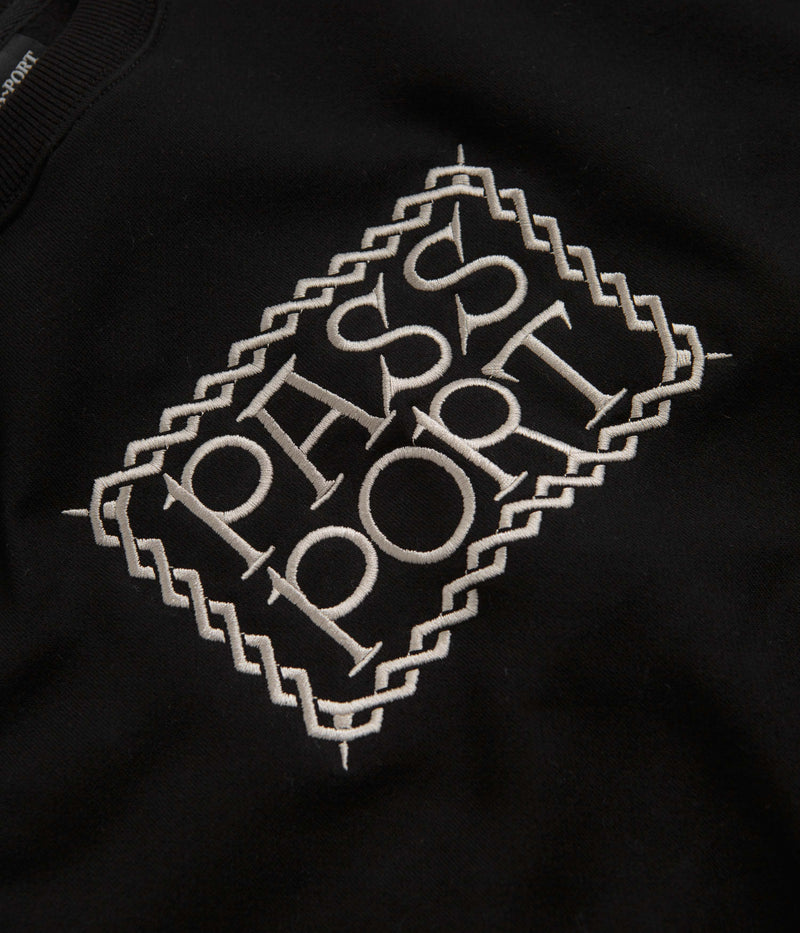 Pass Port Invasive Embroidered Crewneck Sweatshirt in Black